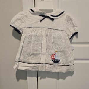 Petit Ami White and Navy Kids Dress